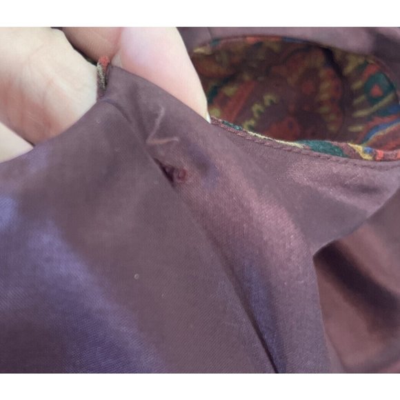 Vintage 90s Lauren Ralph Lauren Burgundy Paisley Silk Chiffon One Shoulder Gown - Picture 7 of 8